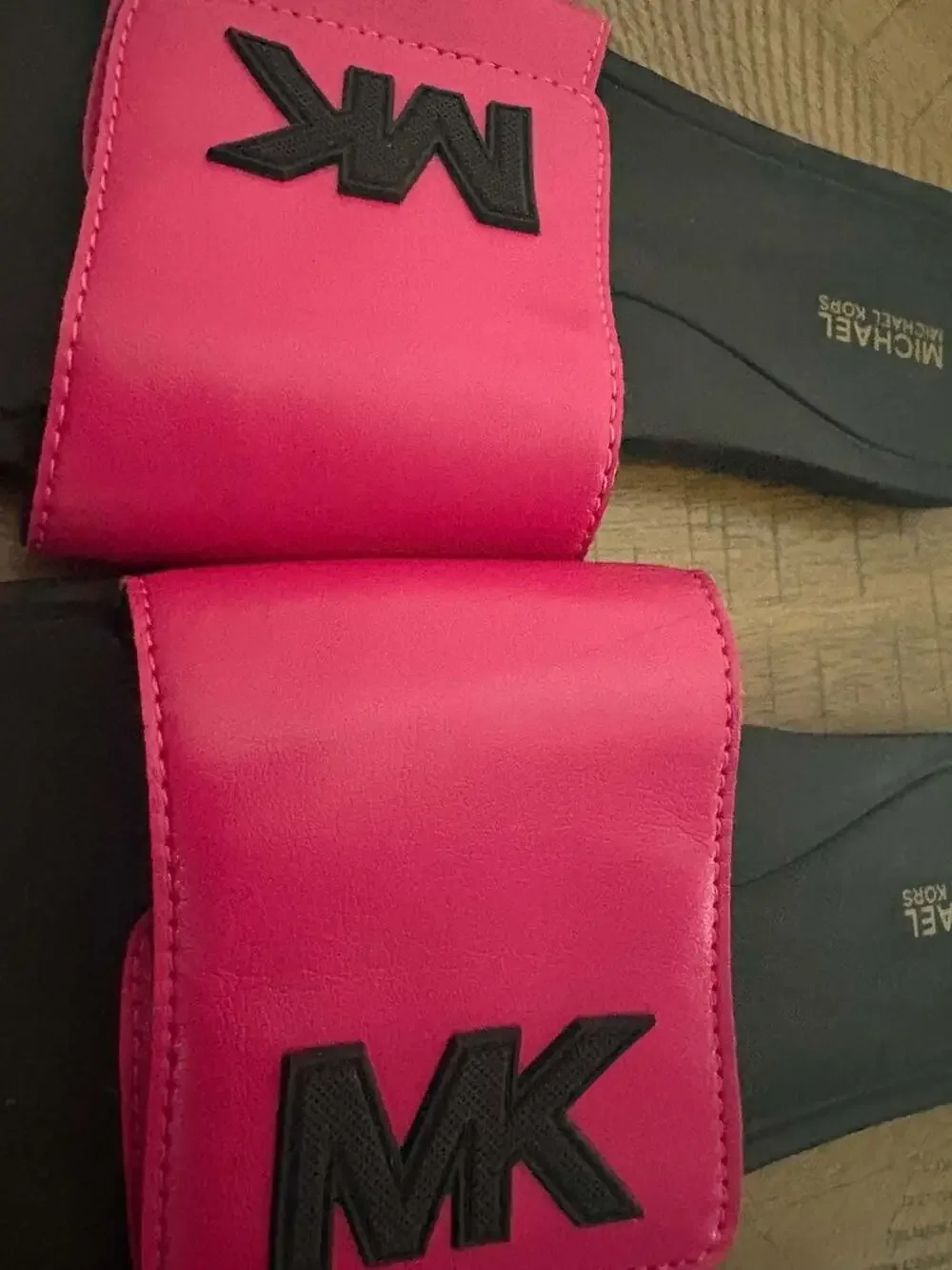 Michael Michael Kors Pink Logo Velcro Strap Slide Sandals